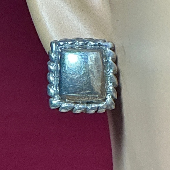 Sterling Silver Square Stud Earrings. 7/16 inches square - Picture 2 of 6
